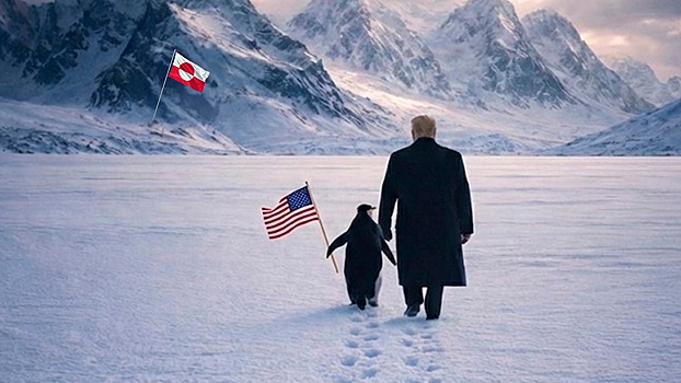 Белый дом выложил фото Трампа, гуляющего с пингвином в Гренландии