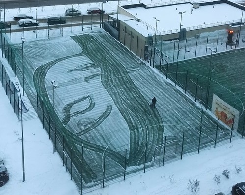 Нижегородец нарисовал потрет девушки на заснеженном футбольном поле