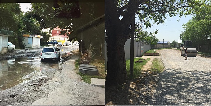 Водитель не дождался властей и сам отремонтировал краснодарскую дорогу