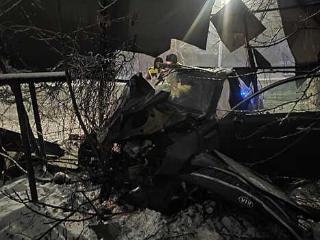 В Саратове Kia протаранила дерево и смялась. Двое пострадали