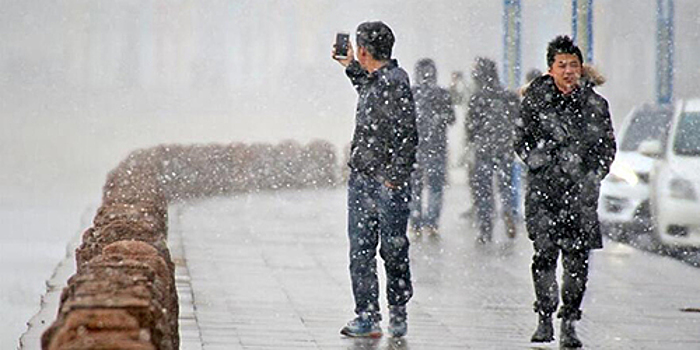Первый снегопад прошел в восточнокитайском городе Яньтай