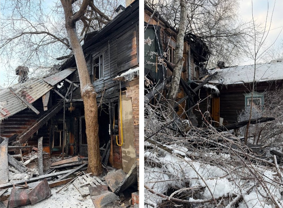 В Казани снова горело что-то историческое — столетний дом на Хади Атласи