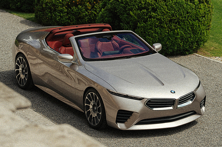 BMW Skytop. BMW M8 Competition превратили в уникальный концепт. Источниками вдохновения оказались Z8 рубежа веков и 503 образца 1950-х. Вопреки нынешним трендам, это не электрокар, а его облик лишён эпатажных деталей, в том числе огромных «ноздрей». Внушительные патрубки выхлопа выставлены напоказ. По сути новинка представляет собой таргу со съёмной секцией мягкого верха.