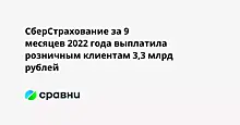 СберСтрахование за 9 месяцев 2022 года выплатила розничным клиентам 3,3 млрд рублей