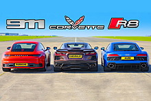 Дрэг-гонка: новый Corvette против Porsche 911 и Audi R8