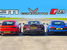Дрэг-гонка: новый Corvette против Porsche 911 и Audi R8