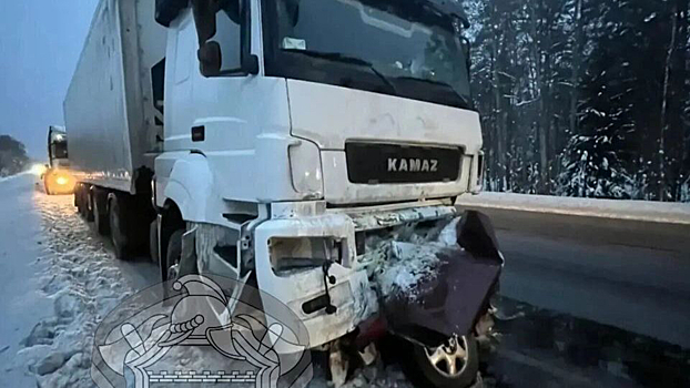 В Ленинградской области легковушку разорвало под КамАЗом: двое погибли