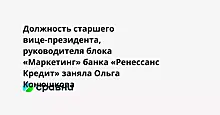 Должность старшего вице-президента, руководителя блока «Маркетинг» банка «Ренессанс Кредит» заняла Ольга Конюшкова