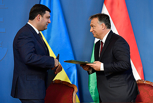 Украинский и венгерский премьер-министры Владимир Гройсман и Виктор Орбан