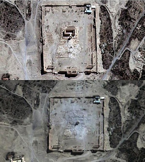 Боевики террористической группировки «Исламское государство» полностью разрушили храм Бэла в Пальмире, что подтверждают спутниковые снимки территории