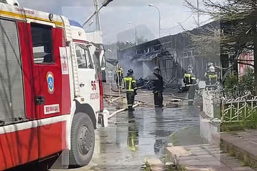 Департамент ГО ЧС и ПБ показал кадры тушения пожара на рынке в Москве