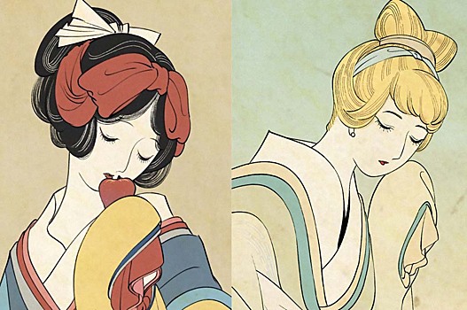 Принцессы Disney оказались на традиционных японских картинах