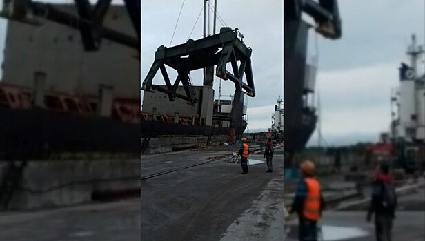 Авария при разгрузке корабля в порту Новороссийска попала на видео