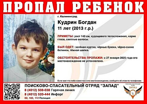 В Калининграде ищут 11-летнего мальчика, пропавшего сутки назад