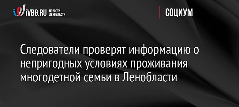 Следователи проверят информацию о непригодных условиях проживания многодетной семьи в Ленобласти