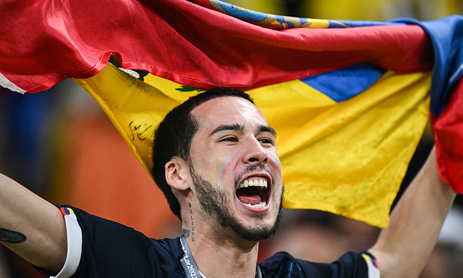 Болельщик Эквадора на трибуне перед началом матча группового этапа чемпионата мира по футболу между сборными Катара и Эквадора