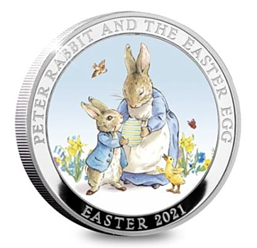 Пасхальный кролик Питер на цветных монетах