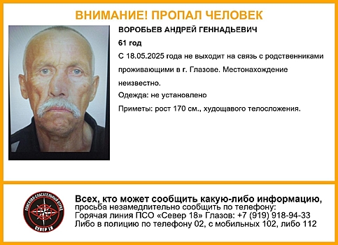 В Удмуртии с мая ищут пропавшего мужчину