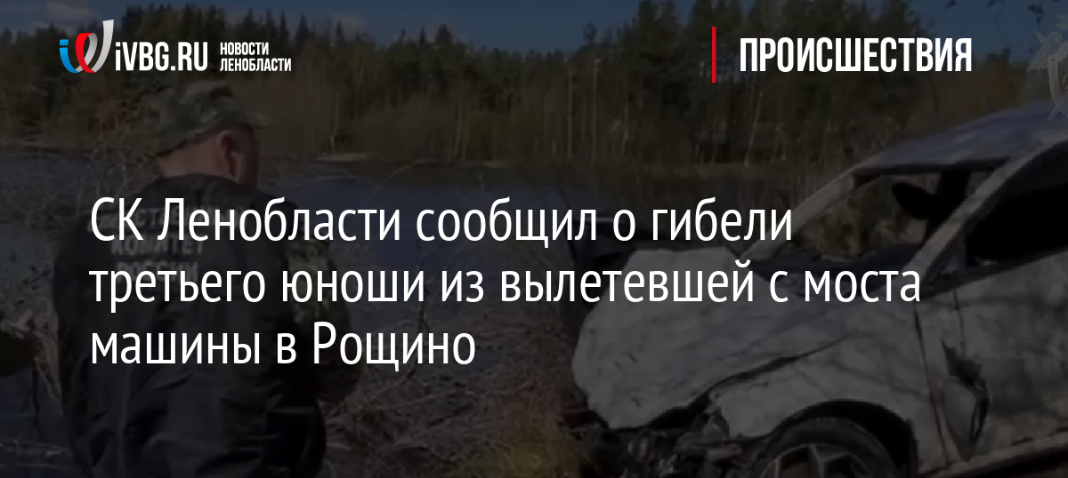 СК Ленобласти сообщил о гибели третьего юноши из вылетевшей с моста машины в Рощино