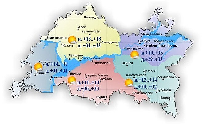 Сегодня в Татарстане воздух прогреется до +34 градусов