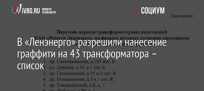 В «Ленэнерго» разрешили нанесение граффити на 43 трансформатора – список