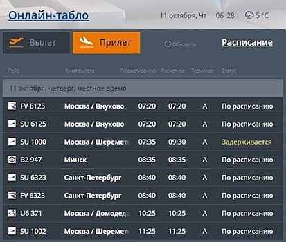 В Храброво задерживается прилёт и вылет рейса из Шереметьево