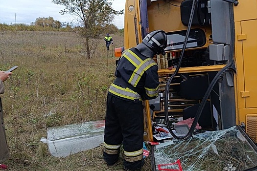 В Башкирии на трассе опрокинулся школьный автобус