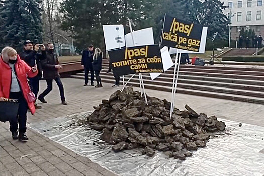 Участники акции против повышения цен на газ в Молдавии принесли навоз к зданию парламента