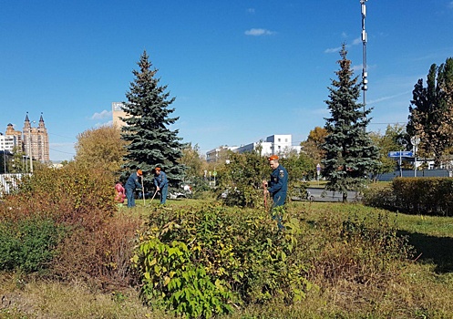 Сотрудники пожарно-спасательных частей СЗАО привели в порядок парк "Дубрава" в Куркине