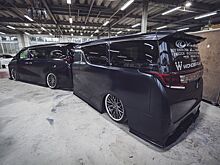 Toyota Alphard с передней частью от Lexus LM и прицепом в том же стиле