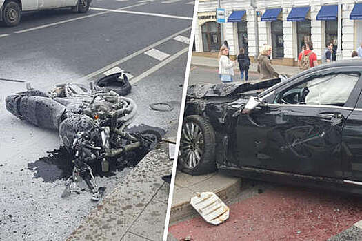 В Москве байкер на скорости врезался в BMW и упал на пешехода