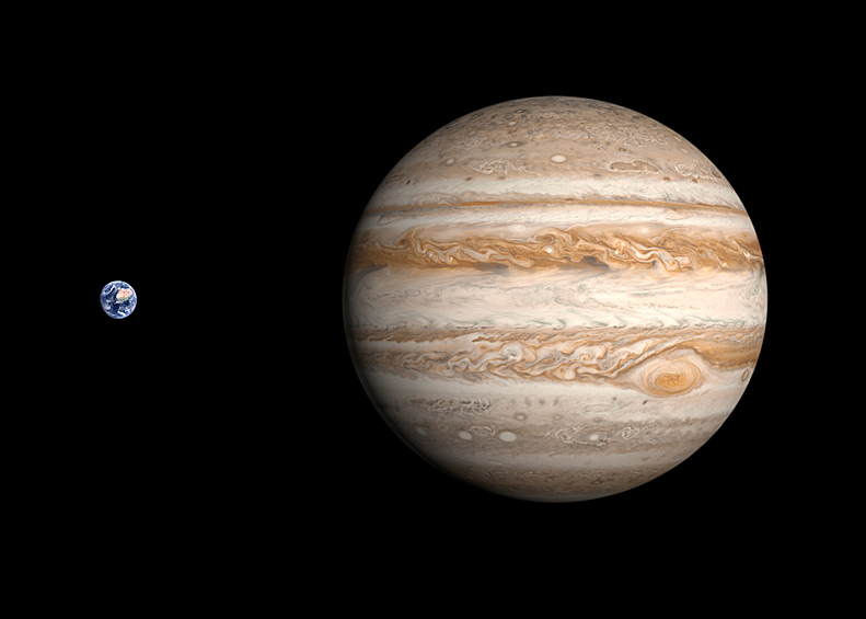 Юпитер достаточно велик, чтобы вместить в себя тысячу планет размером с Землю.