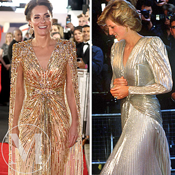 Платье Кейт Миддлтон было данью уважения образу принцессы Дианы на премьере фильма о Джеймсе Бонде 1985 года