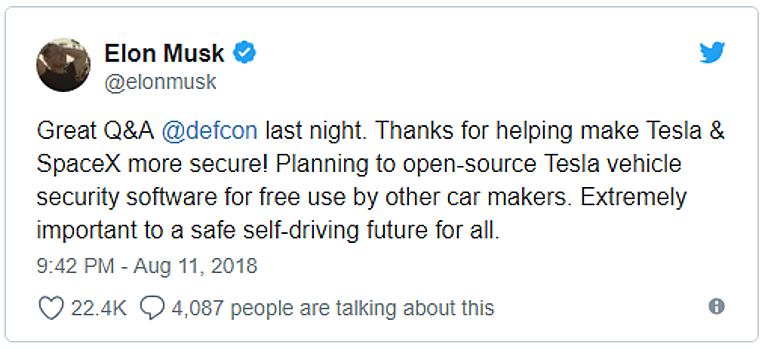 Tesla откроет исходный код систем безопасности автомобилей