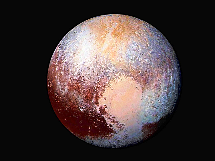 Плутон. Мозаика снимков, сделанных автоматической межпланетной станцией «Новые горизонты» 14 июля 2015 года с расстояния 450 000 км