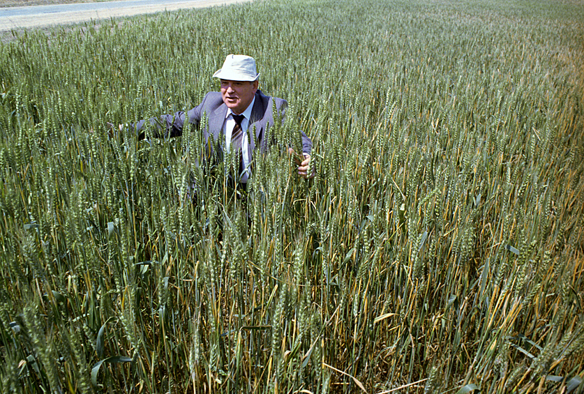 Президент СССР Михаил Сергеевич Горбачев на целинных землях Казахстана (1989)