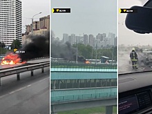 На Октябрьском мосту в Новосибирске сгорел автомобиль