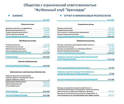 Раскрыты ключевые финансовые показатели «Краснодара» за 2019 год