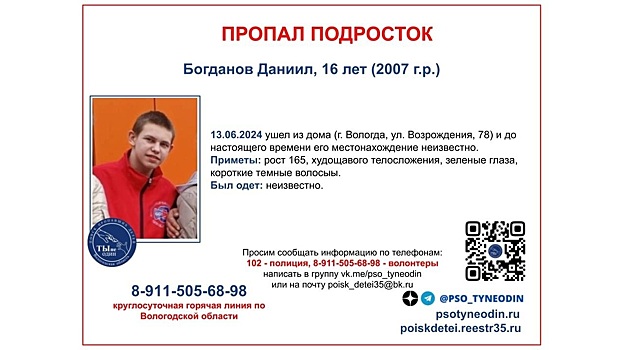 В Вологде пропал подросток