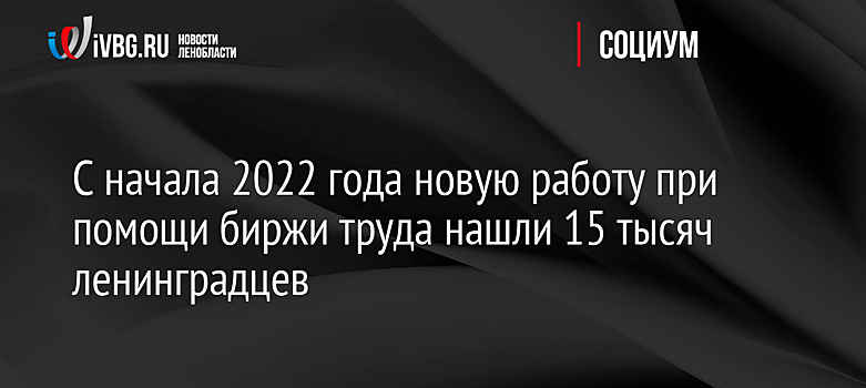 С начала 2022 года новую работу при помощи биржи труда нашли 15 тысяч ленинградцев