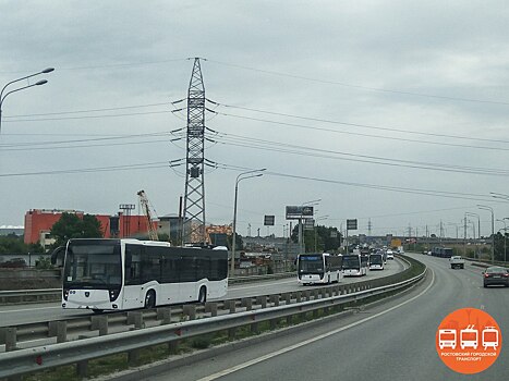 Вереницу новых автобусов для Ростова сняли на трассе