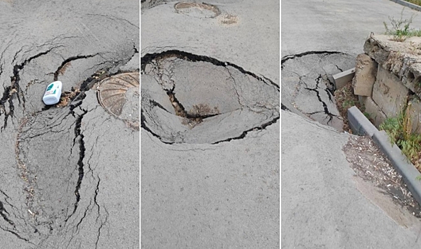 Жители Волгограда пожаловались на провал грунта в одном из дворов