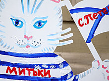 Художник Дмитрий Шагин разрисовал первую из 33 статуй кота-футболиста