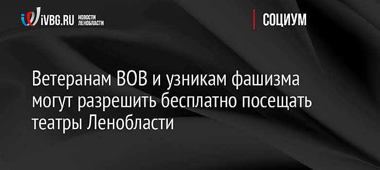 Ветеранам ВОВ и узникам фашизма могут разрешить бесплатно посещать театры Ленобласти