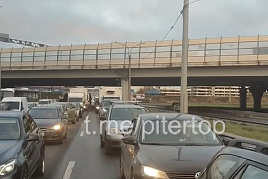 В Петербурге инспекторы ДПС перекрыли Московское шоссе