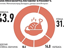 Мясная продукция из Беларуси лидирует по поставкам в Россию