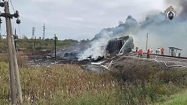 Черный столб дыма от столкновения поезда и грузовика в Смоленской области попал на видео