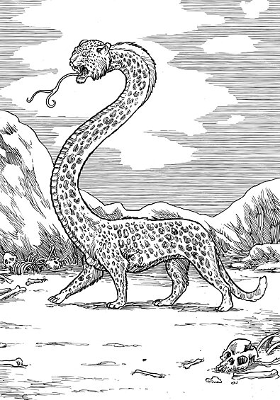 Это странное существо символизирует двойственность. У него тело леопарда и длинная змеиная шея. Упоминания, рисунки серпопарда встречаются как в египетской, так и в шумерской мифологии. У египтян это существо символизировало защиту царской династии, а шумеры считали серпопарда мощным духом природы.