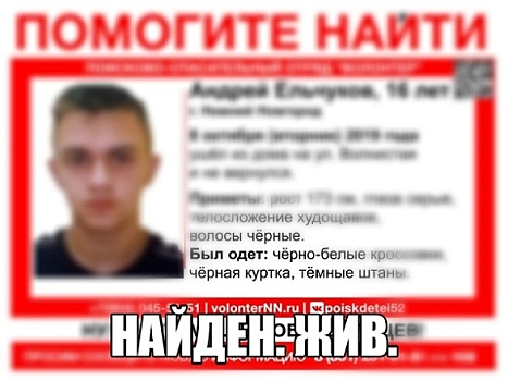 Пропавший в Нижнем Новгороде 16-летний Андрей Ельчуков найден