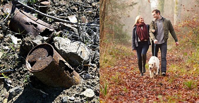 Пара нашла 8 ржавых консервных банок, выгуливая собаку, и была потрясена, когда увидела, что было внутри